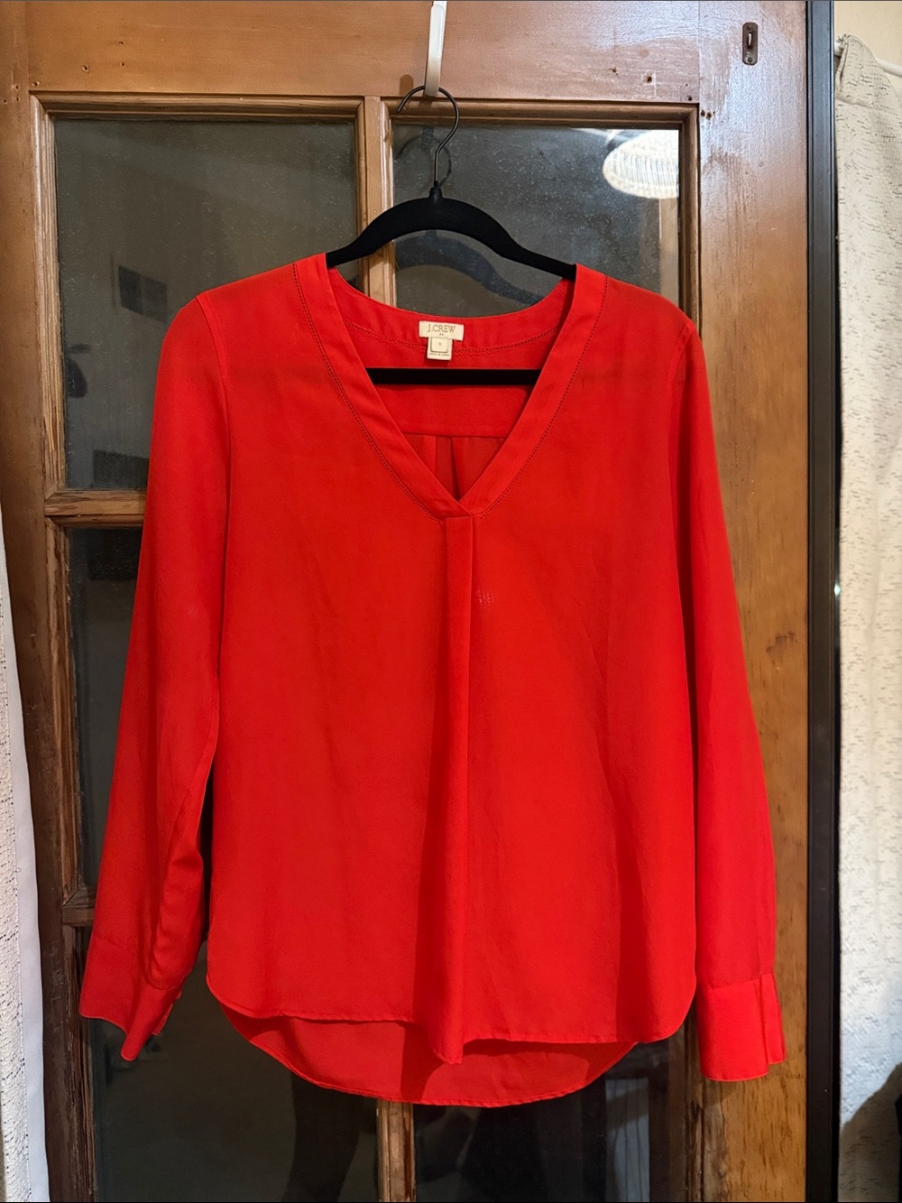 J. Crew Red V-Neck Long Sleeve Blouse